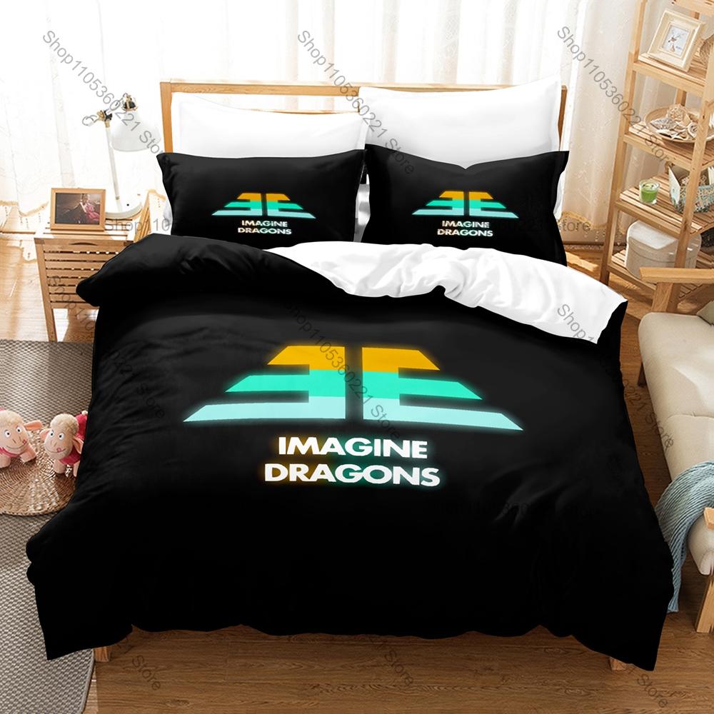 Ensemble de literie Imagine Dragons Housse de couette + 2 taies d'oreiller Groupe de rock alternatif Evolve Néon Science-fiction Décor de chambre à coucher 100x130CM