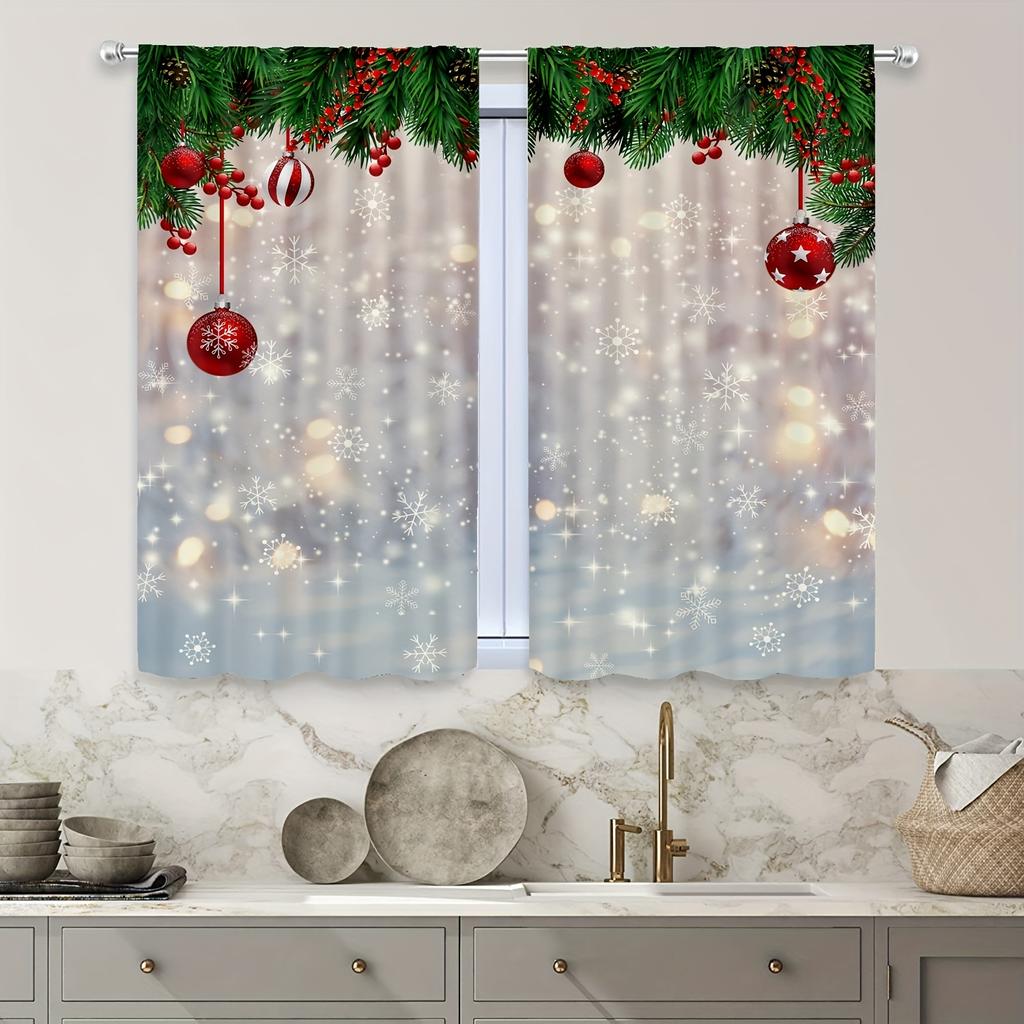 Set Of 2 Christmas Snowflake Tree Curtains White Top Design Study Room Kitchen Living Dorm Bedroom Decor Curtain For Made Polyester With Rod Pocket