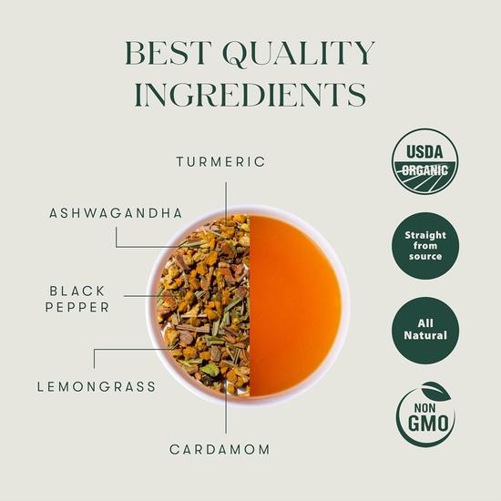 Травяной чай LUXMI Estates Turmeric Time-Out - 25 чайных пакетиков (50 г) | Сертифицированный USDA Органический травяной чай  | 25 чашек