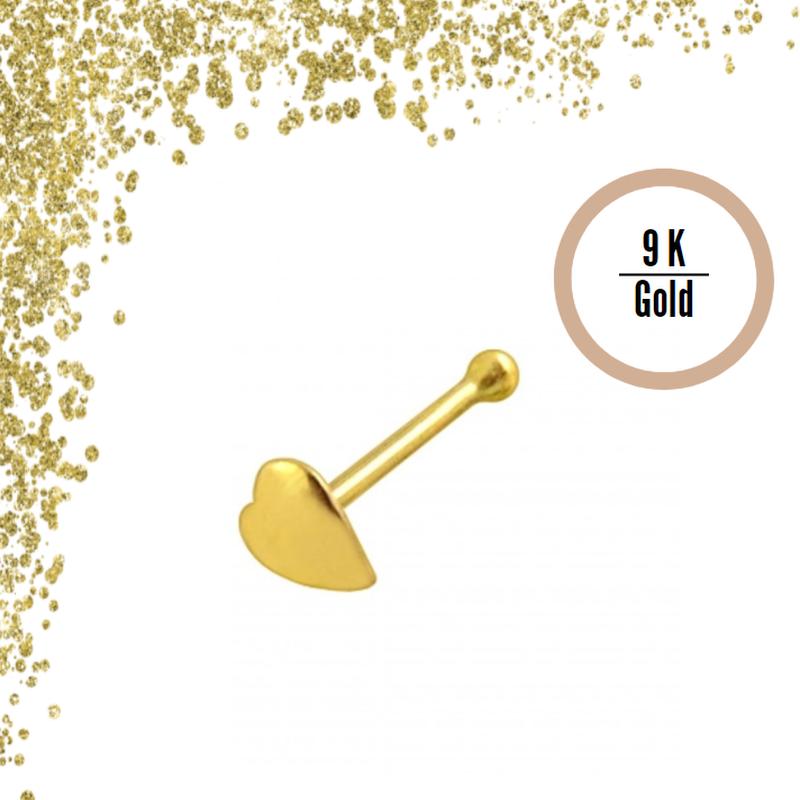 KODY PIERCING Piercing Jewellery 9K Plain Heart Ball End Nose Pin