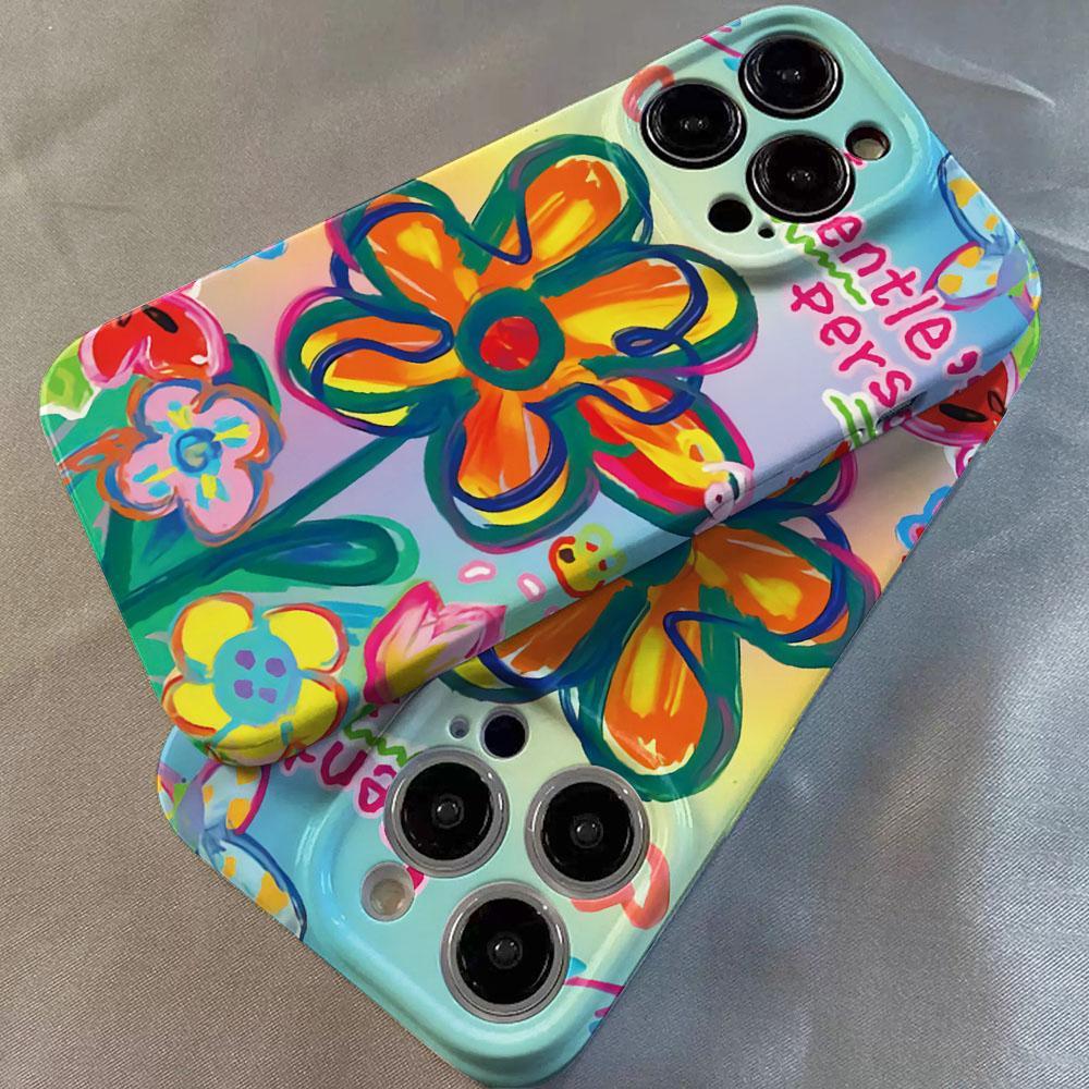 Colorful Flower Checkered Pattern Glossy Film Hard PC Phone Case for Oppo A6 A5 A78 A3 A3X A60 A76 A36 A17 A16e A55 Pro 4G 5G