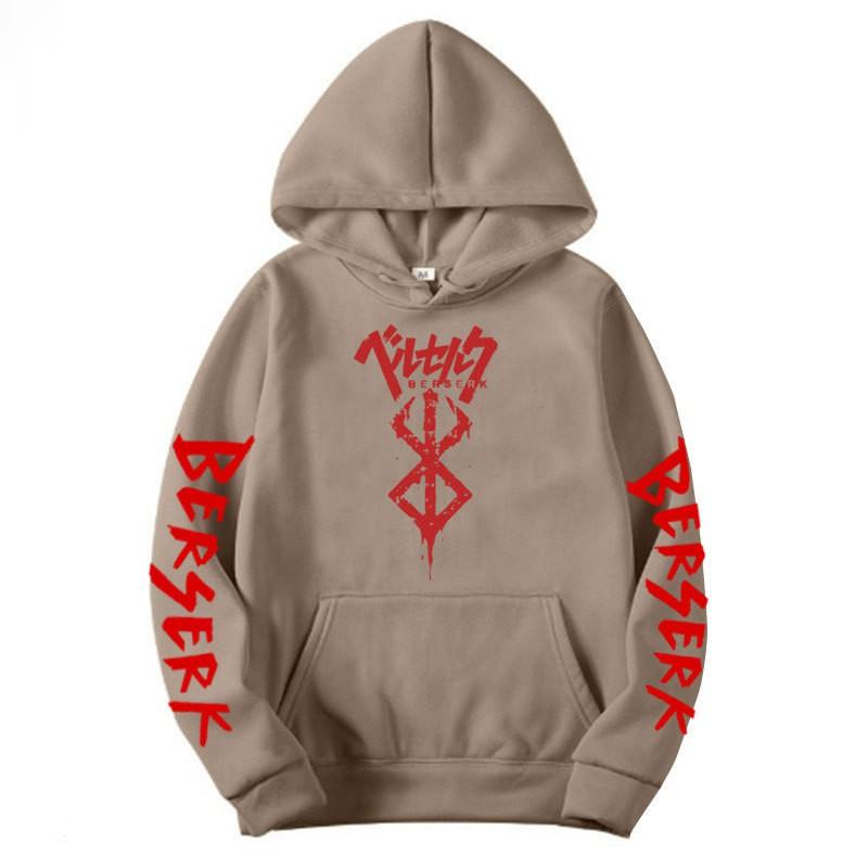 Mens Hooded Fleece Sweatshirt Inspired By Berserk Anime Streetwear Casual Oversized Pullover