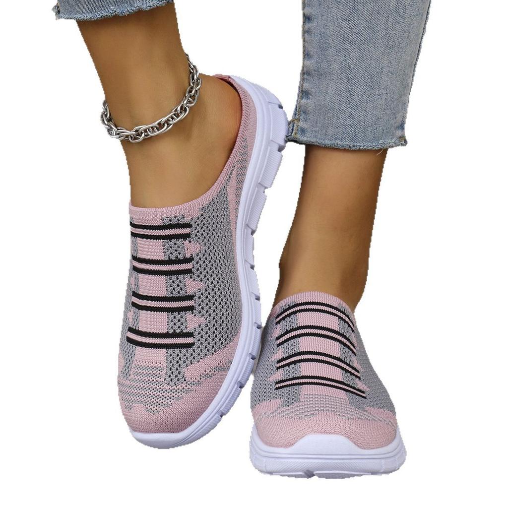 Fashion Lightweight Round Toe Slippers For Women Mules Flats Soft House Slippers Female Slides Four Season Black Casual Mesh Lazy Shoes