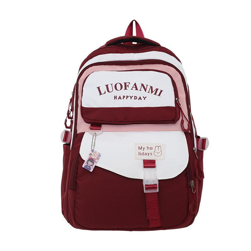 

Студенты колледжа новый ретро контрастный цветной рюкзак ученики средней школы старшеклассники большая вместимость школьная сумка дорожный рюкзак для компьютера . красный