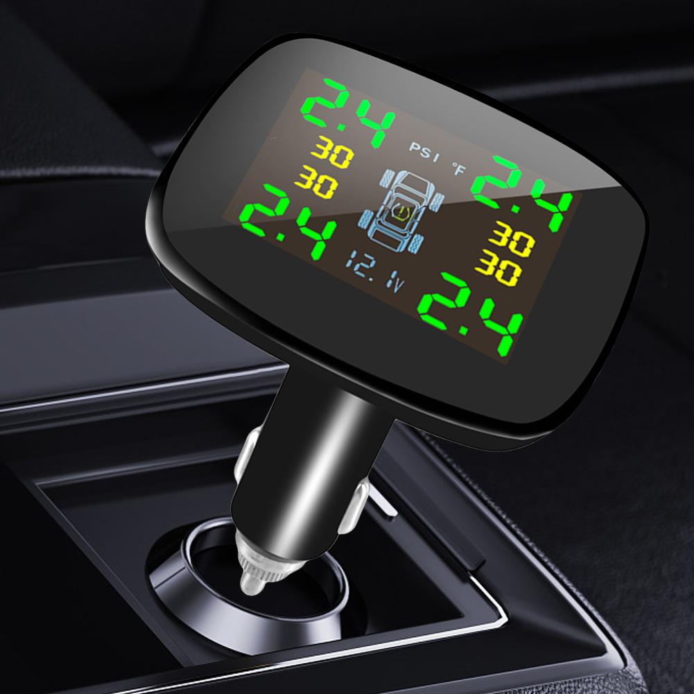 Tire Pressure Monitoring System Cigarette Lighter Tyre Temperature Monitor Wireless TPMS for Car SUV Sedan