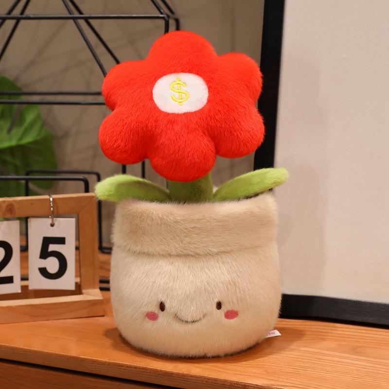 Creative Money Tree Plush Doll with Red Flower - Cute Ornament Gift for Women