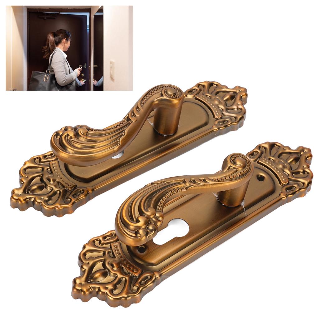 European Style Door Handle Lock Set Aluminum Silent Retro Interior Entry Door Lever Lock with 3 Keys for Home Bedroom Bathroom