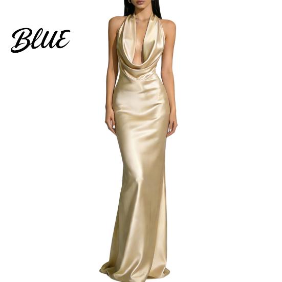 Retro-Stil Kleid Damen Sexy Rückenfrei Maxikleid Tiefes V-Ausschnitt Ärmellos Weich