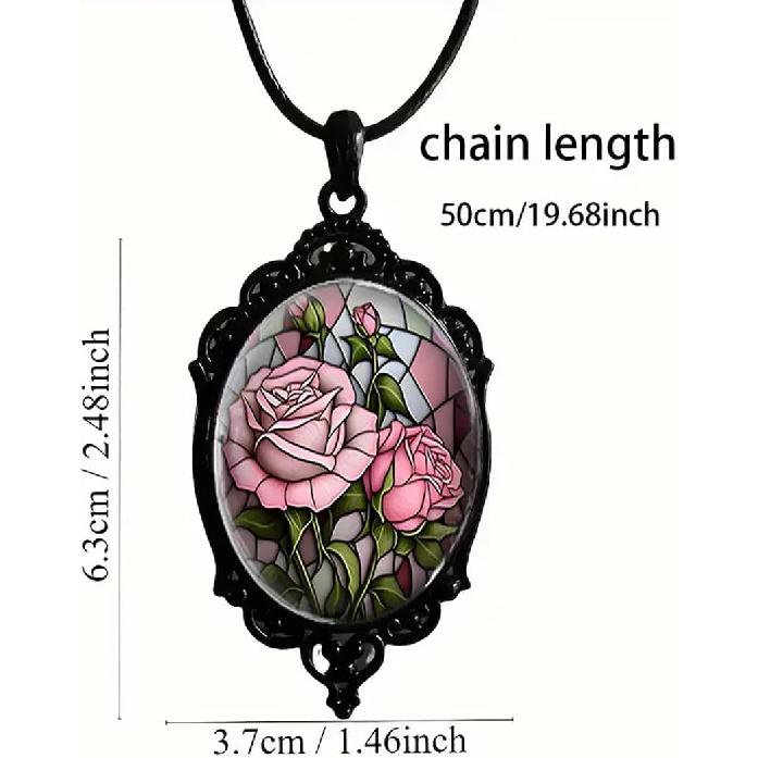 Gothic Rose Glass Necklace for Women Vintage Satan Demon Pendant Halloween Roses Necklaces Dark Punk Style Necklace Victoria Emboss Necklaces Mystic