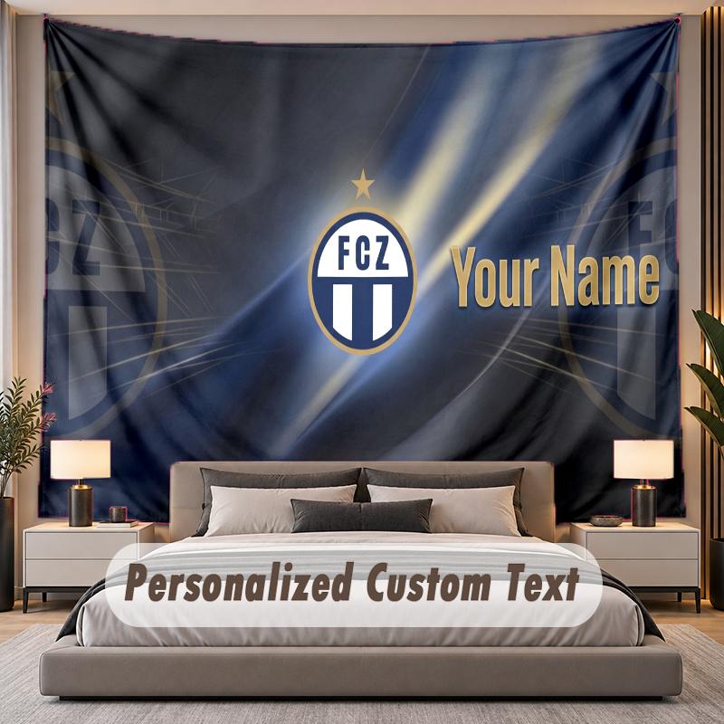 Benutzerdefinierte Namens-Text-Wandteppich FC Zürich Personalisierter Polyester-Wandteppich für Schlafzimmer und Zimmer