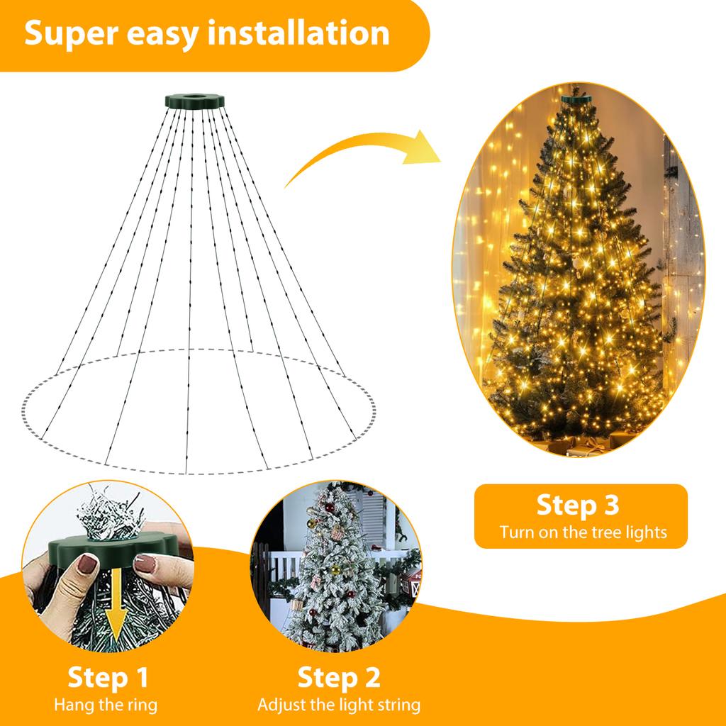 Christmas LED Circular Tree Top Light String Low-voltage Five Pointed Star Seven Color Hanging Tree Decoration Light String