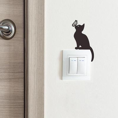 1 pz adesivi da parete decorativi autoadesivi cartone animato creativo gatto farfalla silhouette camera da letto soggiorno interruttore della luce