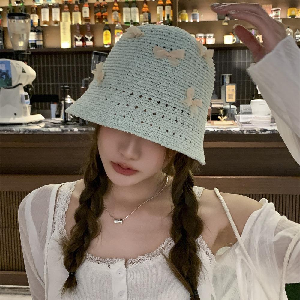 

Small bow bucket hat female summer sweet versatile plain hat high sense fairy gas bucket hat basin hat Adult average size рожевий