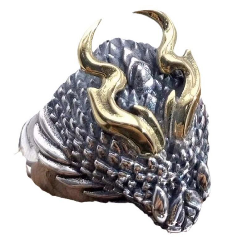 Adjustable Open Ring Men Women Sterling Dragon Snake Design Vintage Geometric Band Retro Style Jewelry