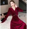 Elegant Golden Velvet V-Neck Slimming Long Evening Gown - Autumn 2025 Edition