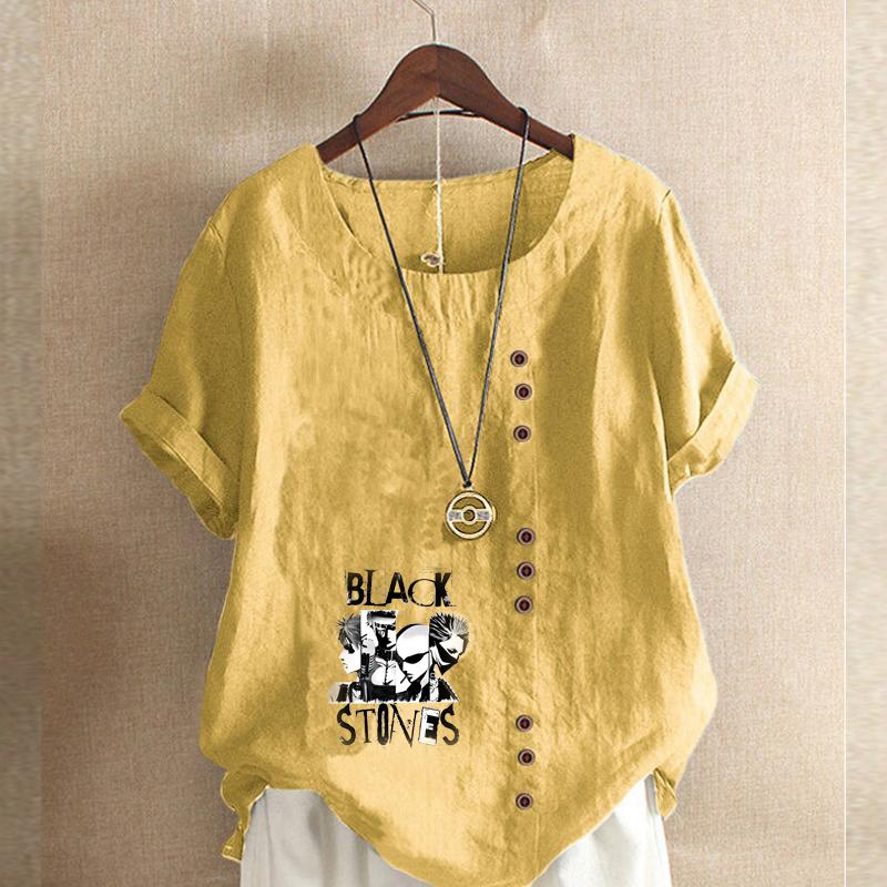 Damenmode Cool Letters Bedrucktes Rundhals Kurzarm T-Shirt Lässig Baumwolle Leinen Grafikshirt Freizeit Locker Sommer Bluse Tops