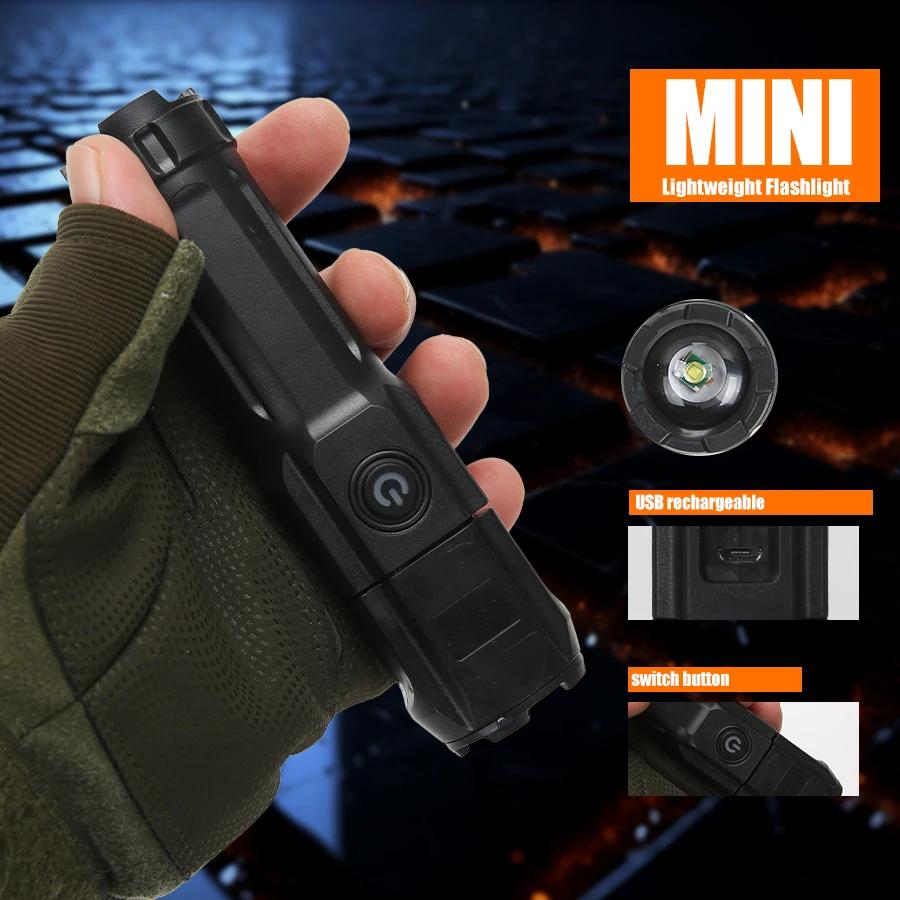 White and UV Flashlight Dual Types USB Rechargeable Mini Tactical Torch Zoomable Portable Outdoor Emergency Light Camping Gear