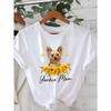 European Size Women'S Yorkie Mom Graphic T-Shirt - Cute Yorkie Dog & Sunflowers with Hearts Print, White Casual Tee with Yorkie Face Paw Print Design