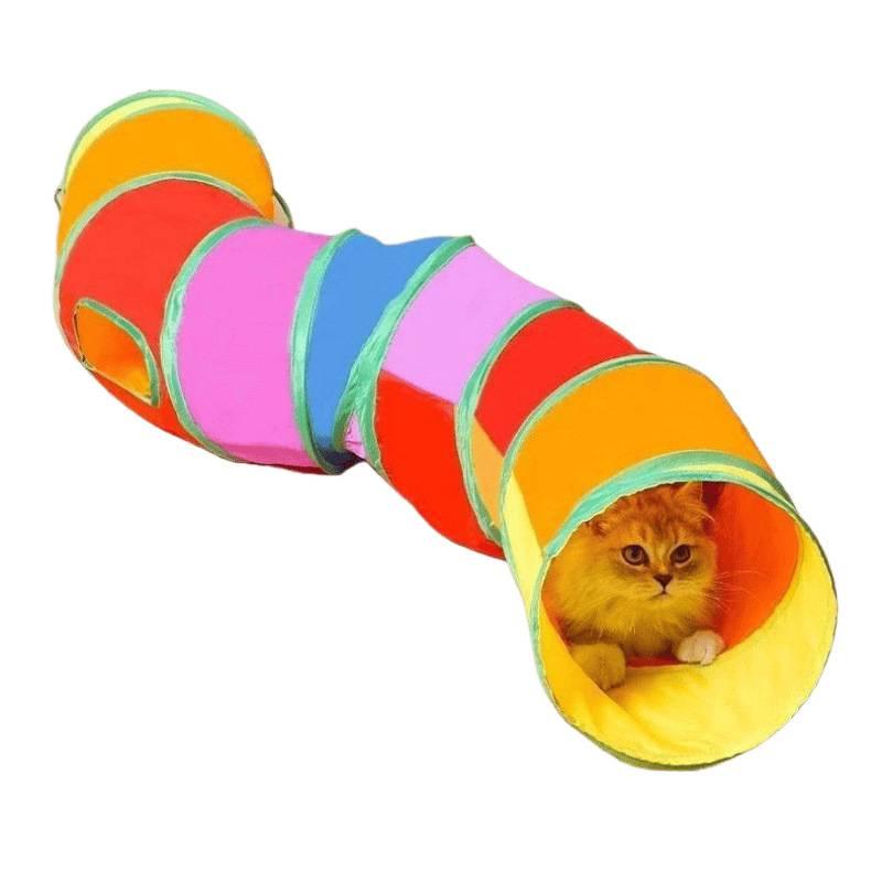 Regenbogen Katzen Tunnel Spielzeug - Zusammenklappbarer Selbstspiel-Tunnel für Kätzchen