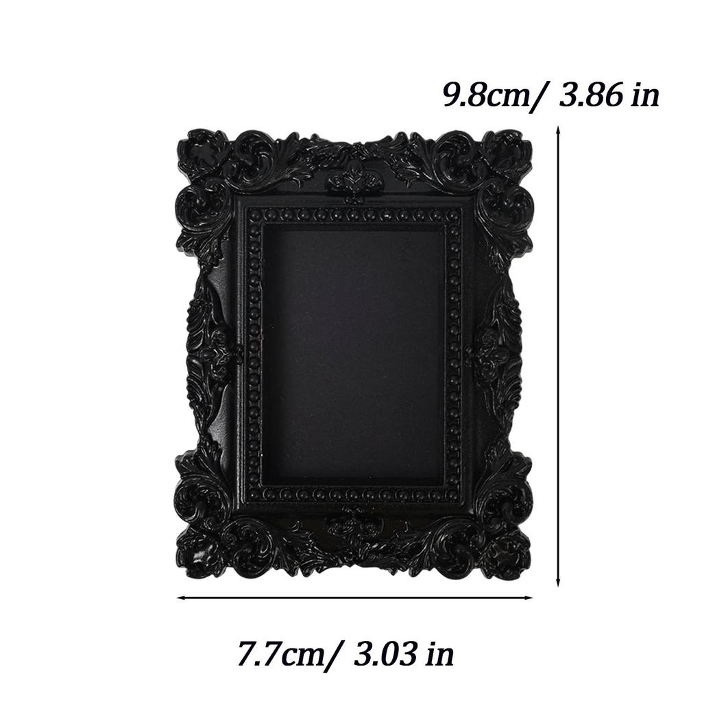 Mini Photo Frame Black Carved Resin Ornate Picture Frame Multi‑Shape Wall Mount Desktop Frame DIY Home Art Decoration Ornament
