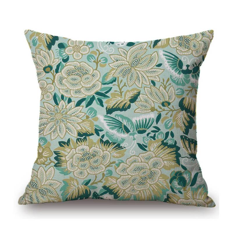 Navy Blue Green Red Rose Classic Home Decoration Flower Bird Art Sofa Throw Pillow Case Cotton Linen Square Medium Cushion Cover