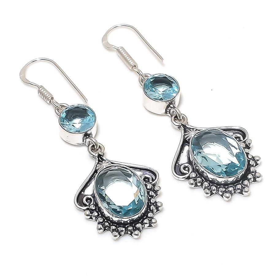 

Natural Swiss Blue Topaz Gemstone 925 Sterling Silver Earring 2.17 T1o65