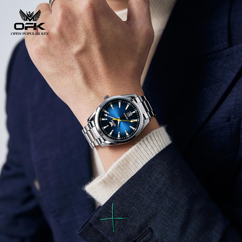 OPK 6088 Man Watch Steel Strap Waterproof Luminous Auto Date Wristclock Fashion Simple Original Quartz Watches for Men