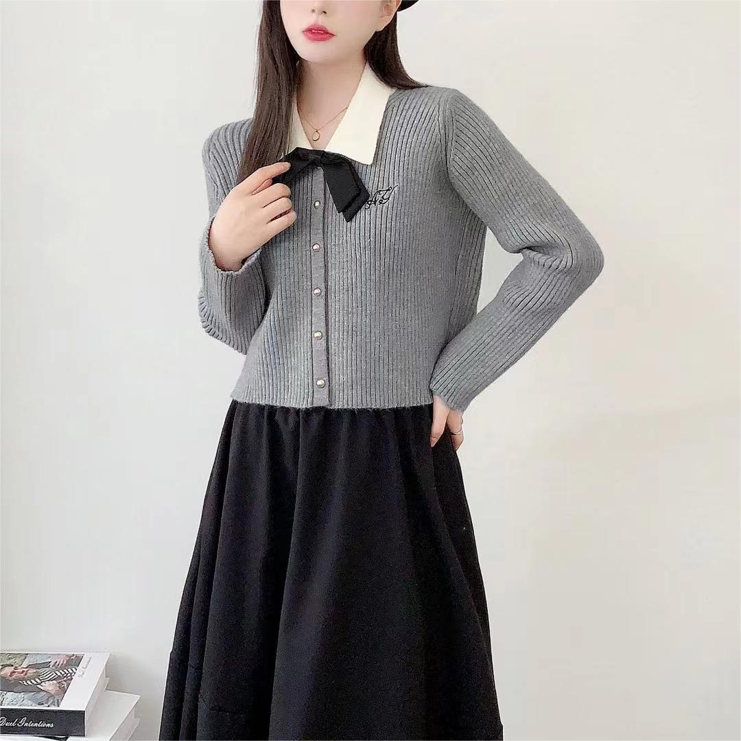 

College lapel knitted sweater French sweet top women s bow design sense sweater long sleeve jacket women s autumn and winter 2044-44 (average size) сірий колір