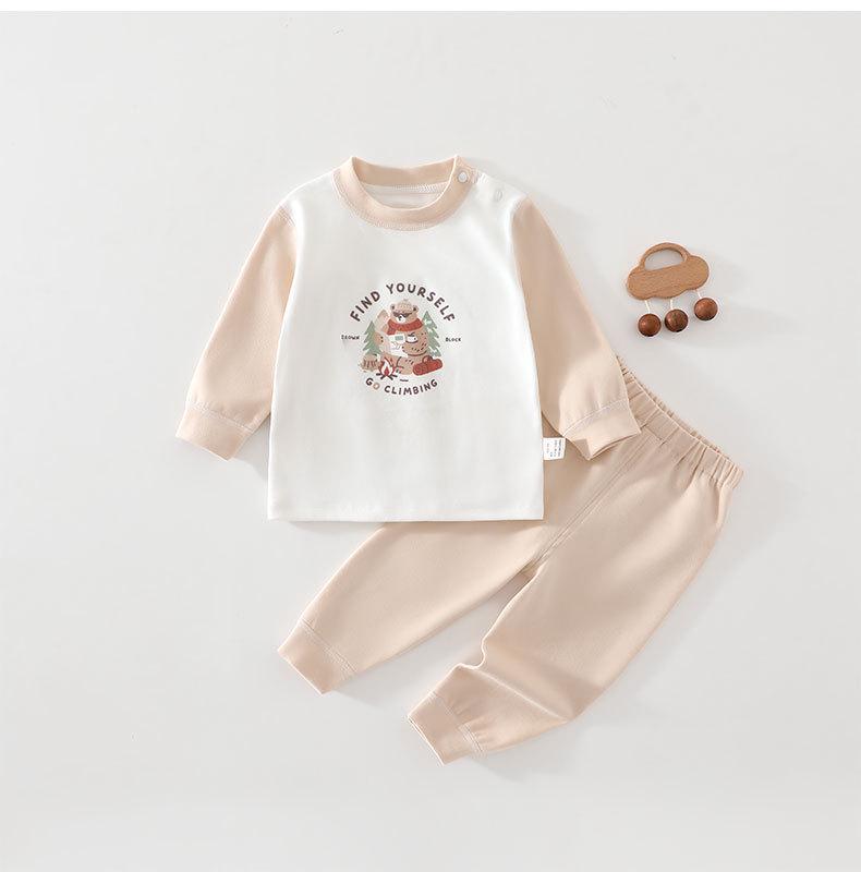Autumn Baby Long-Sleeve Top & Pants Set: Pure Cotton Children's Pajamas with Belly Protection