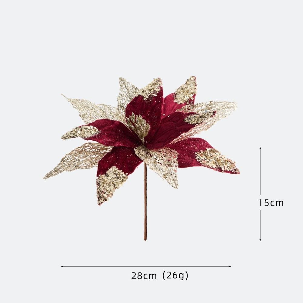 New 30CM Artificial Poinsettia Flower Glitter Sequins Christmas Glitter Flower Sparkling Sequins Flower Christmas Tree Accessory