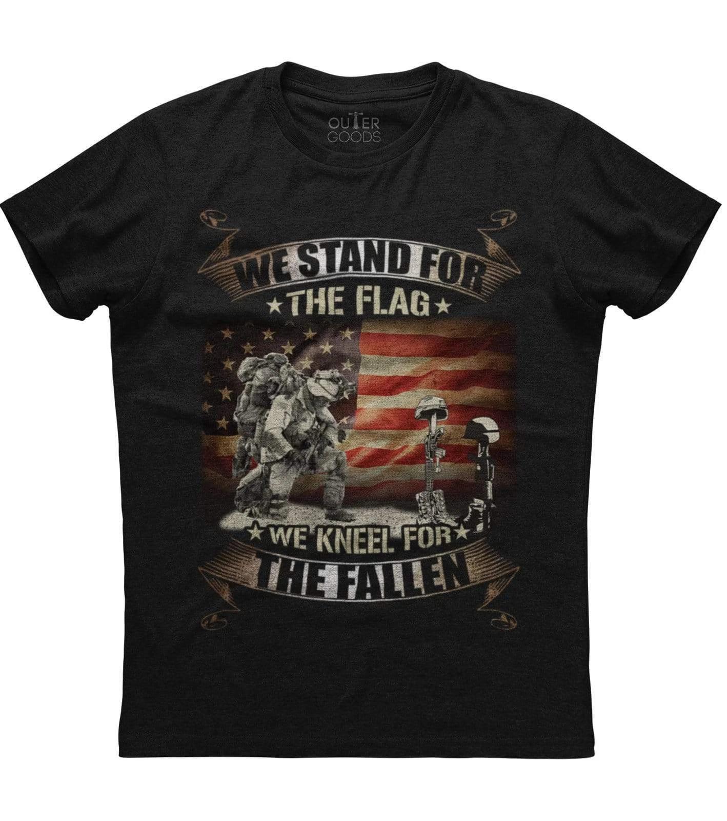 We Stand For The Flag, We Kneel For The Fallen Men s Patriotic Black T-shirt L