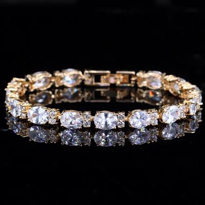 WWJ Tennisarmbänder in ovaler Form mit klarem Zirkon in goldener Farbe