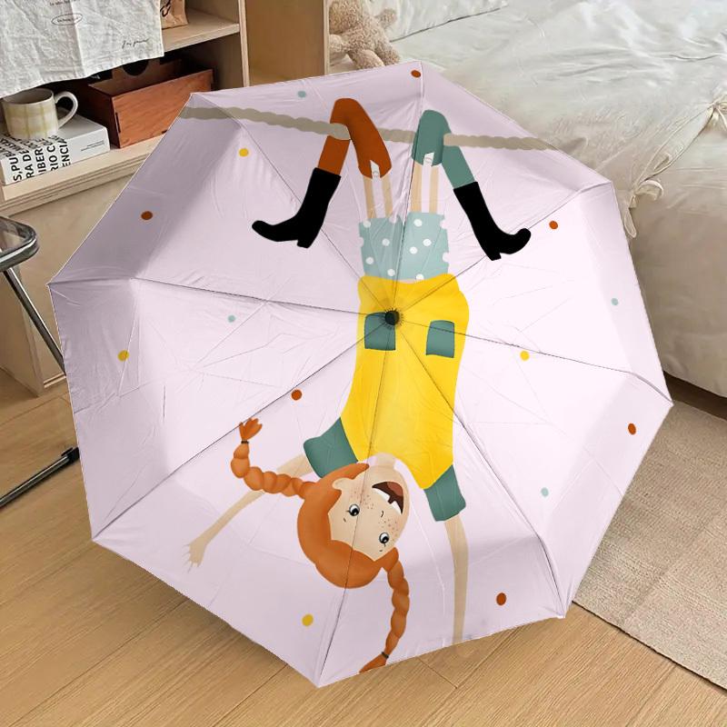 1pc Pippi Longstocking Automatic Folding Umbrella, Portable Collapsible Design, Casual Outdoor Accessory L1127006
