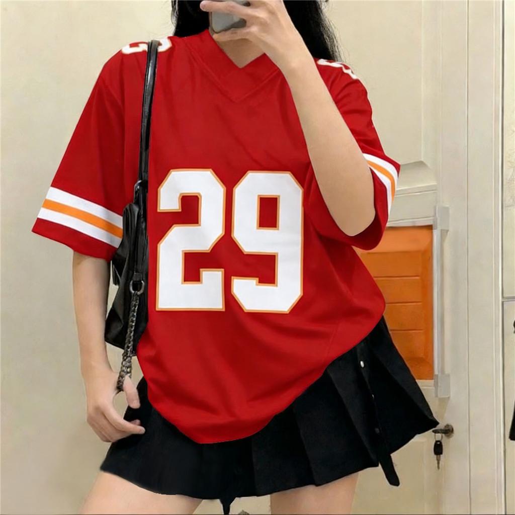 American-style jersey, European and American street style Harajuku style lettered loose-fitting retro sports shirt for women.