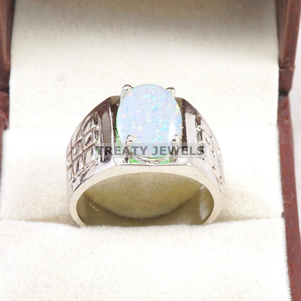 Opal Oval Cut Gemstone With 925 Sterling Silver Ring For Men's #B418 JL375683806978