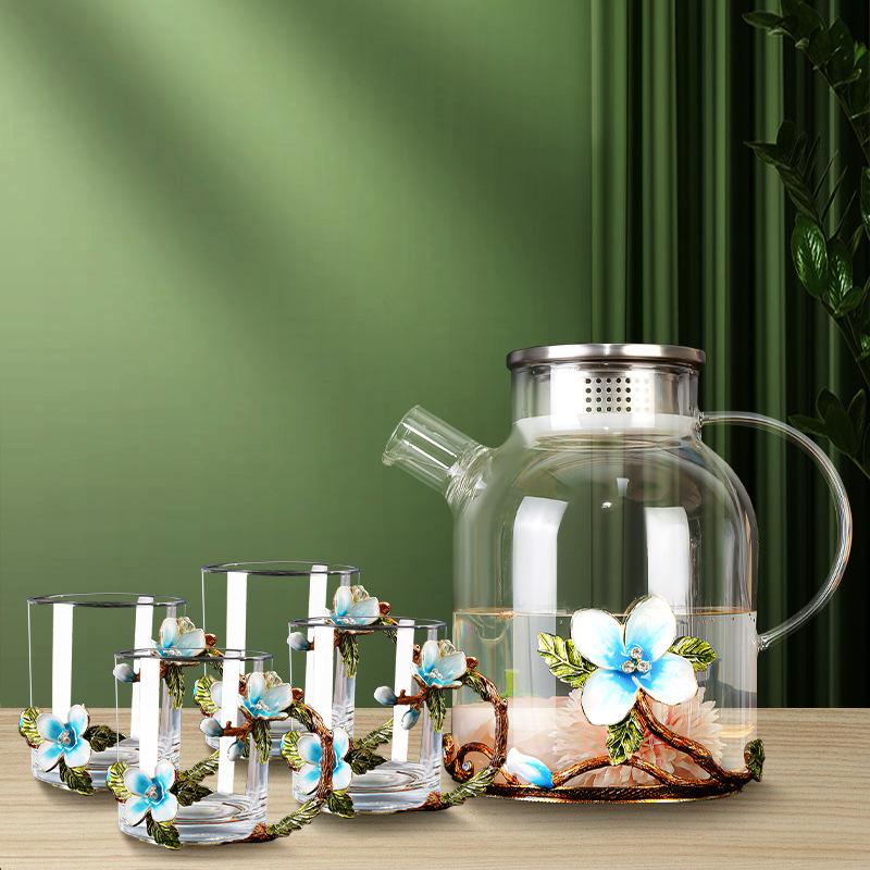 Household Large-Capacity Cold Kettle, Teapot, High-Value Drinking Cup, Exquisite Coffee Cup, Water Cup, Enamel Color Cherry Blossom Cup