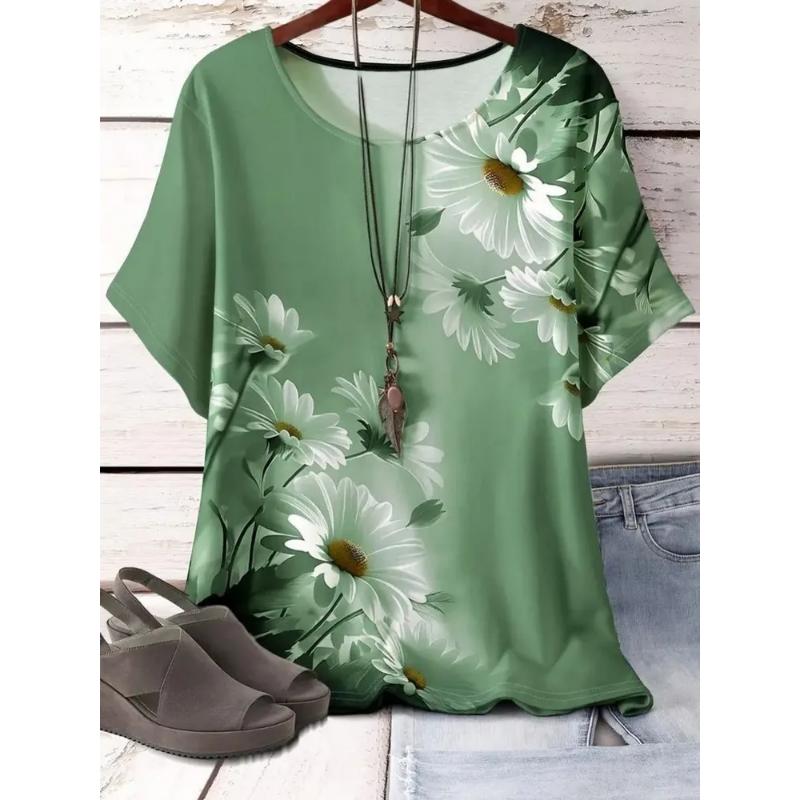 Fashion Women's Crew Neck T-Shirt 3D Color Printing