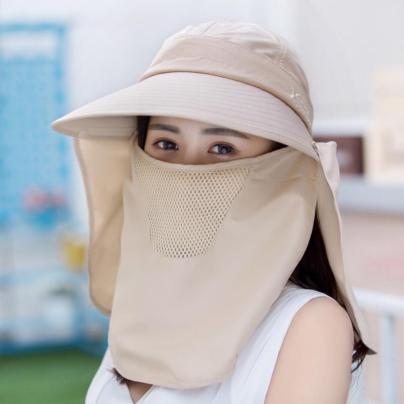 Women's Sun Hat with Face Covering - UV Protection, Wide Brim, Ideal for Outdoor Activities and Cycling.