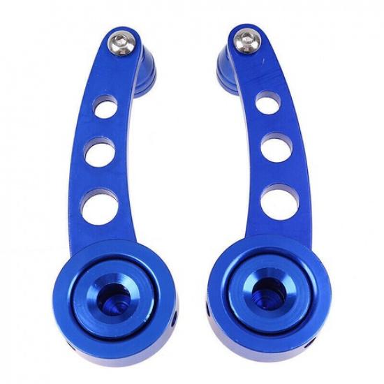 Set Car Universal Blue Billet Aluminum Manual Door Handle Crank Window Winder