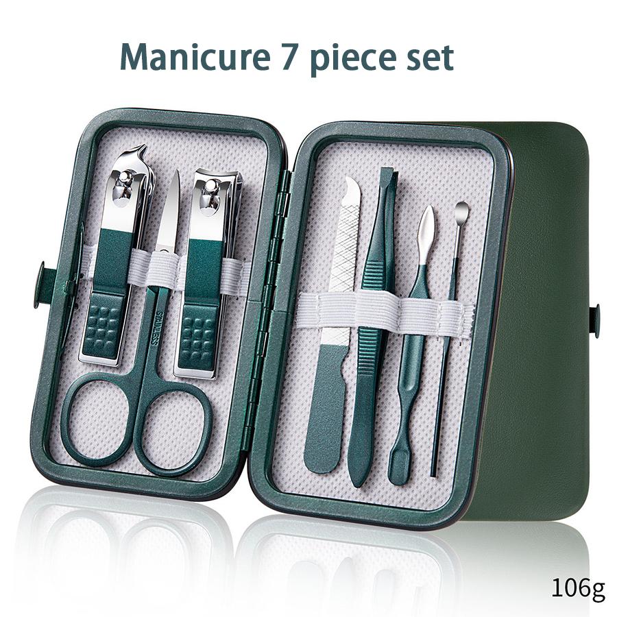 Green Manicure Set With Leather Case Professional Foot And Face Care Tool Kits Stainless Steel Nail Clipper Sets Gift
