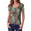 Women Slim Fit Short Sleeve Top Square Neck Vintage Floral Print Ribbed Knit Stretchy T-Shirt Casual Summer Blouse