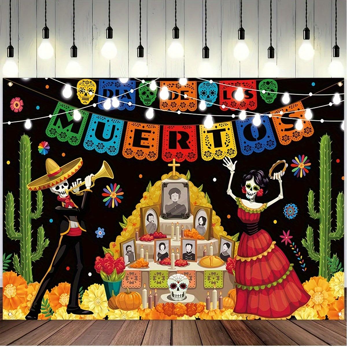 Day of the Dead Party Background - Skull and cactus photographic background for Day of the Dead baptisms and Mexican festivals 100x150cm