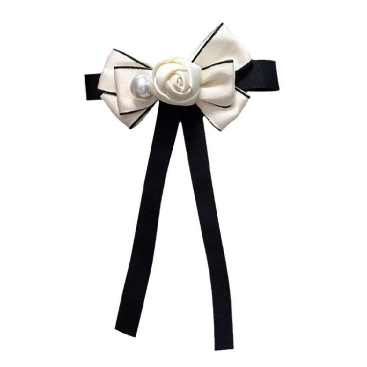 Womens Ribbon Bowtie Brooch Pin Student Uniform Pre Tied Necktie Clip Camellia Pearls Bowknot Corsage Shirt Jabot Collar