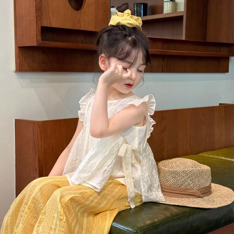 

SEVEN BOBI Girls Korean Style Ruffle Lace Vest & Camisole Set 110 cm
