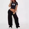 Europeisk og amerikansk dame rund hals bokstavtrykket slim fit sexy magebluse