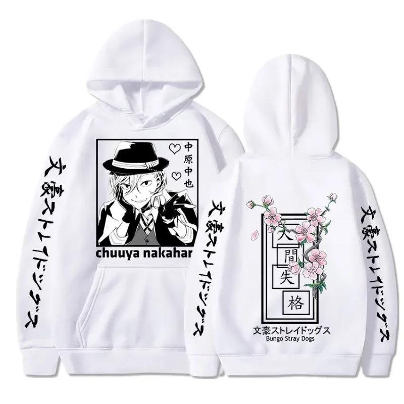 Harajuku Anime Bungo Stray Nakahara Chuuya bosma qalpoqli kuzgi junli katta oʻlchamli qalpoqli Y2k Streetwear kozok