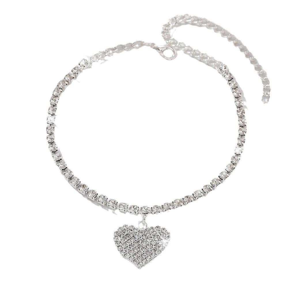 Trendy European-American Multi-Layer Love Tassel Anklet with Water Diamonds