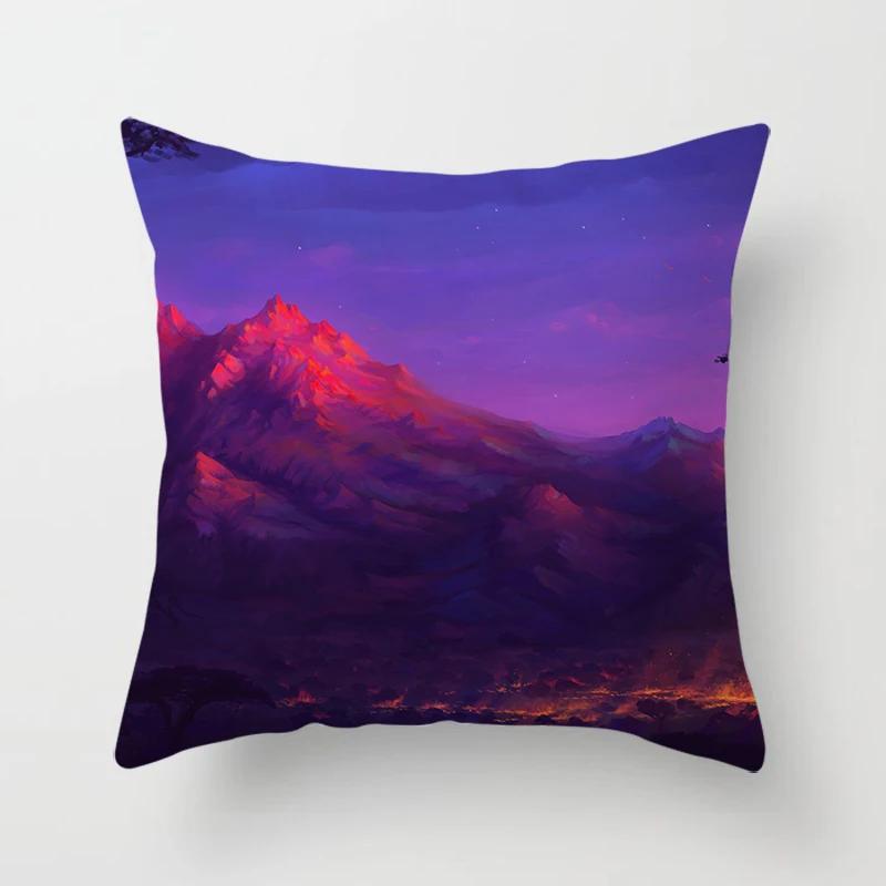 Cartoon Illustration Sunset Landscape Printed Pillowcase Living Room Sofa Bedroom Home Decoration Cushion Cover