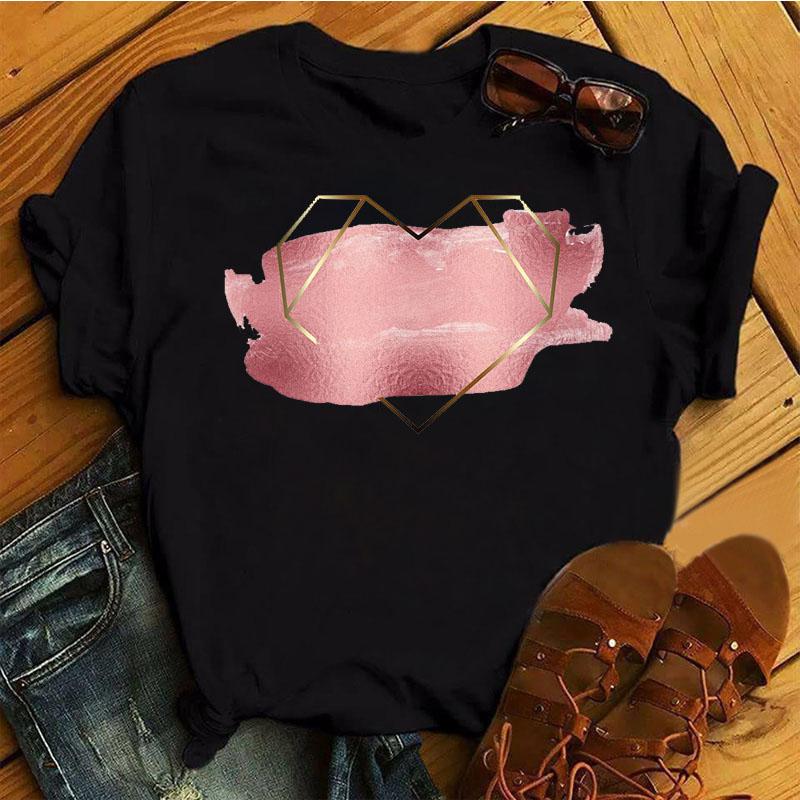 Love Font Geometric Print T Shirt Women New Fashion Black T Shirt 90S Ladies Casual Tops Female Short Sleeve O-Neck Tee Shirts