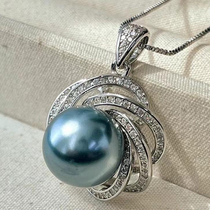 Vintage luxury Tahitian platinum gray artificial pearl pearl pendant bead pendant niche